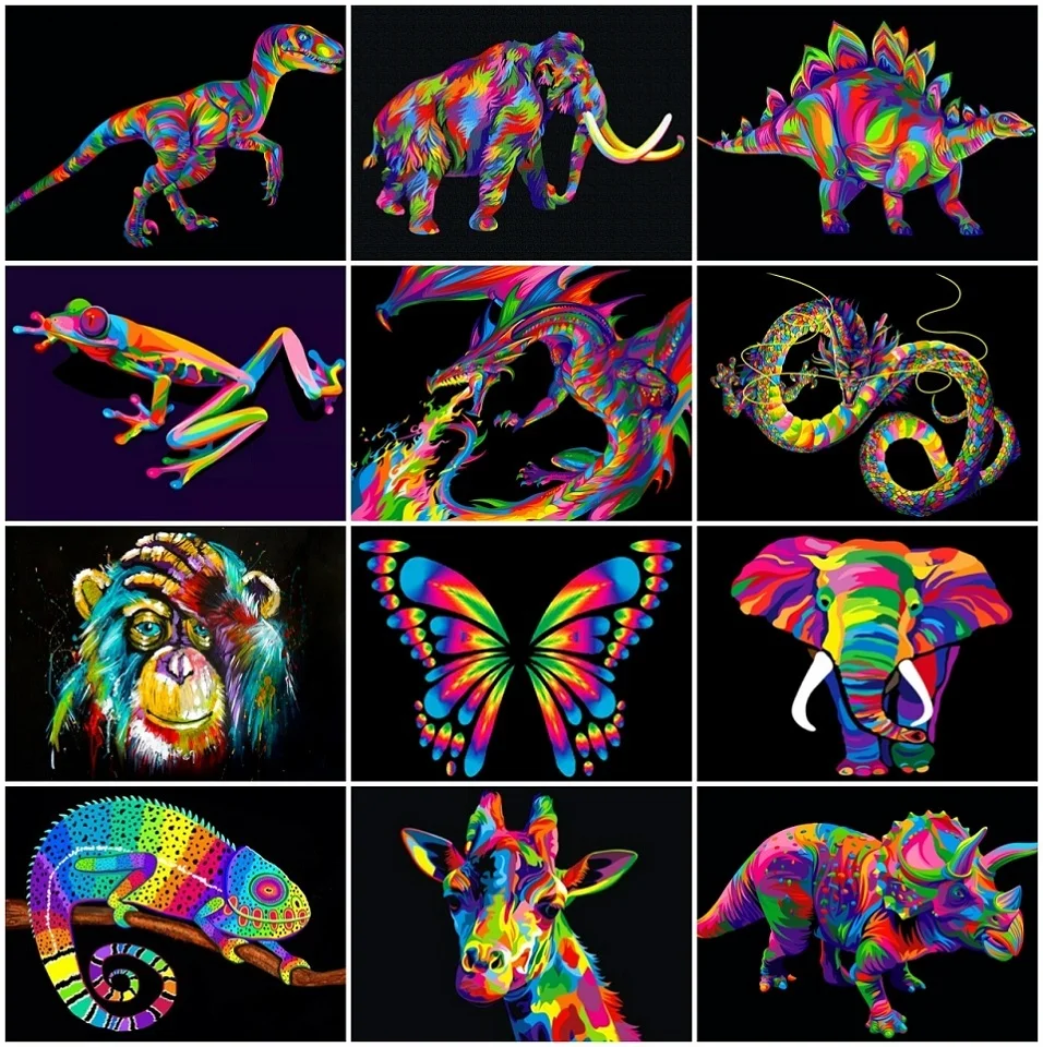 

AZQSD Diamond Painting Dragon Butterfly Elephant Gift For Children Diamond Embroidery Colorful Animal Picture Of Rhinestones