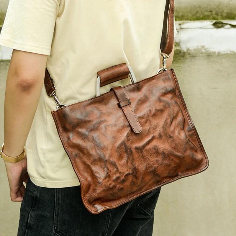 AETOO  Original handmade first layer cowhide computer bag horizontal handbag leather men's business leisure briefcase crossbody