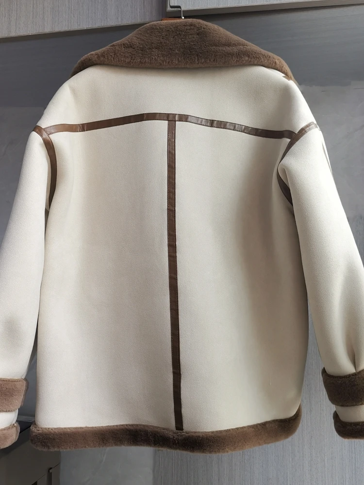 Deerskin Velvet Faux Lamb Fur Coat Women Fleece-lined Thickened Integrated 2024 Winter New Motorcycle Clothing Cotton-pad...