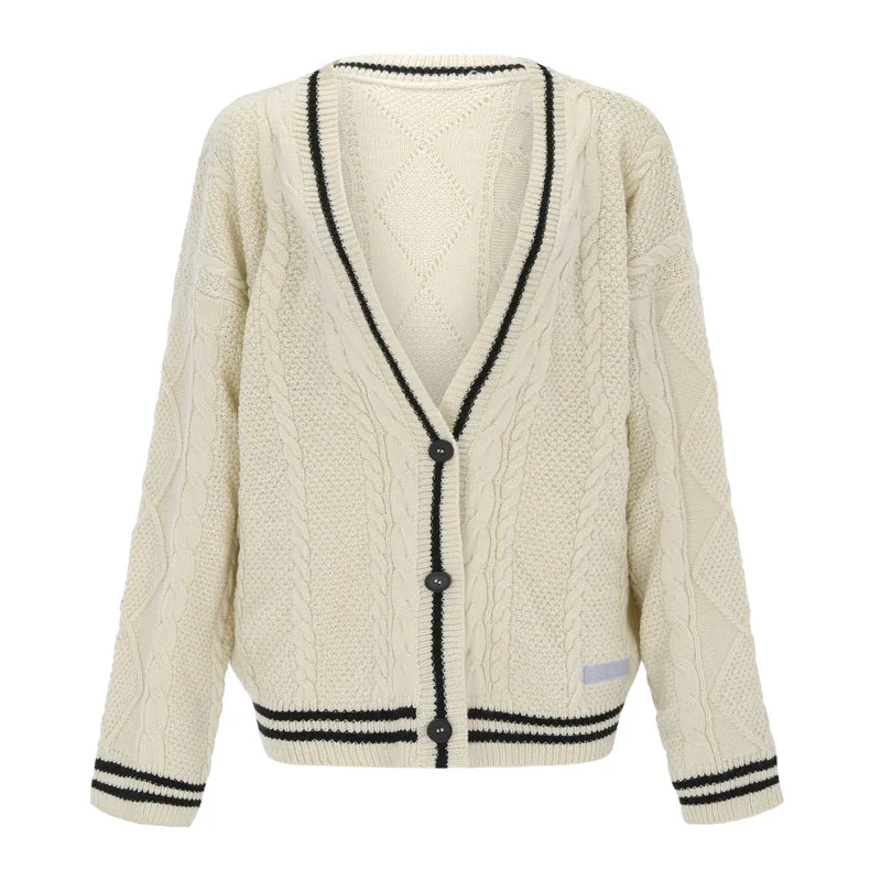 

Autumn 2022 Women Beige V-neck Star Embroidery Cardigan Casual Loose Sweater Fashion Temperament Knitted Jacket Y2k Streetwear