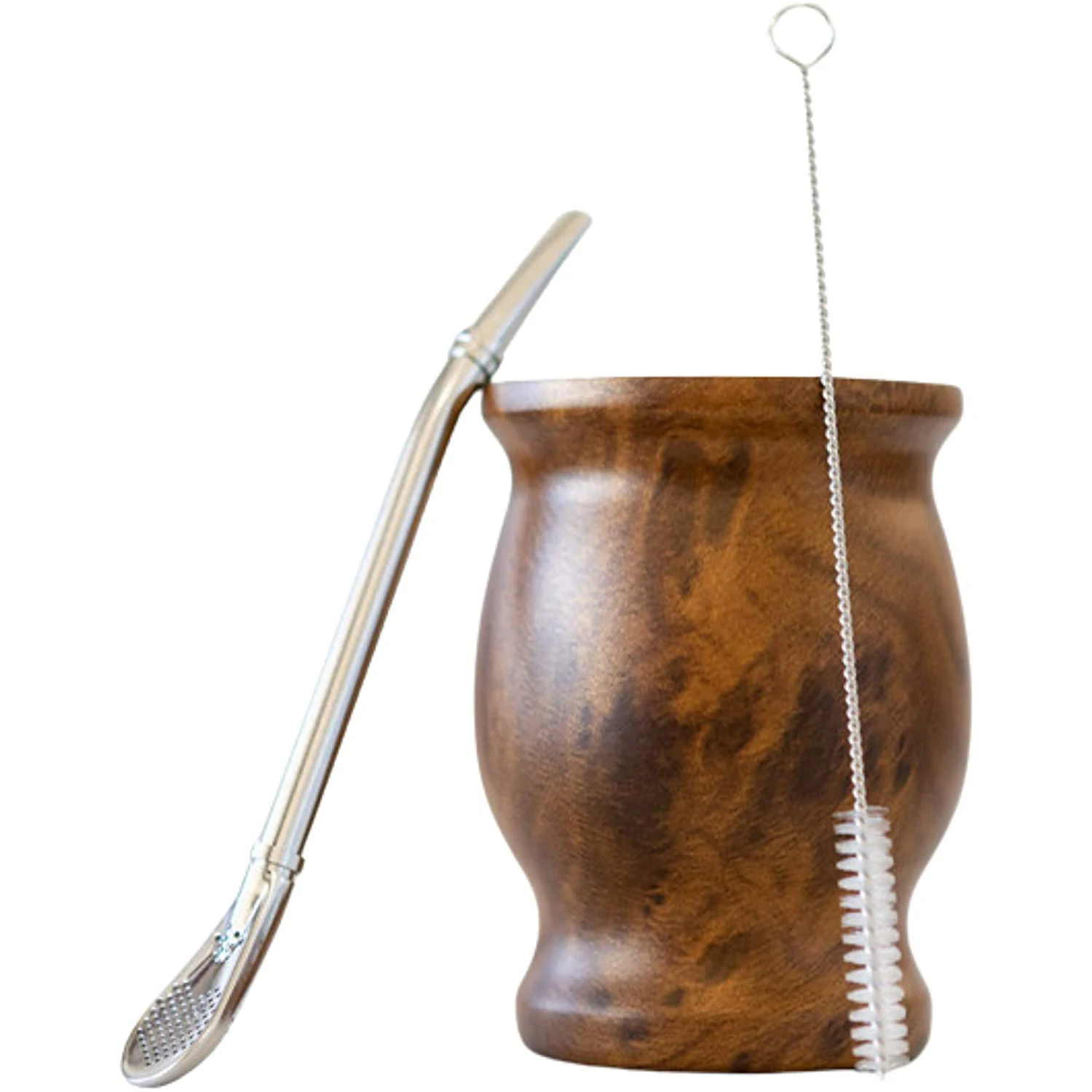 

Mate Set Includes Double Walled 18/8 Stainless Steel Mate Tea Cup,One Bombilla Mate (Straw),a Cleaning Brush (Wood,230ML)