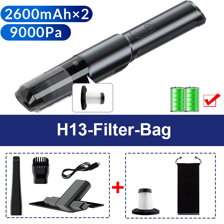 

Портативный автомобильный пылесос 9000Pa, мощность всасывания, беспроводной перезаряжаемый ручной пылесос высокой мощности для домашнего автомобиля, волосы домашних животных