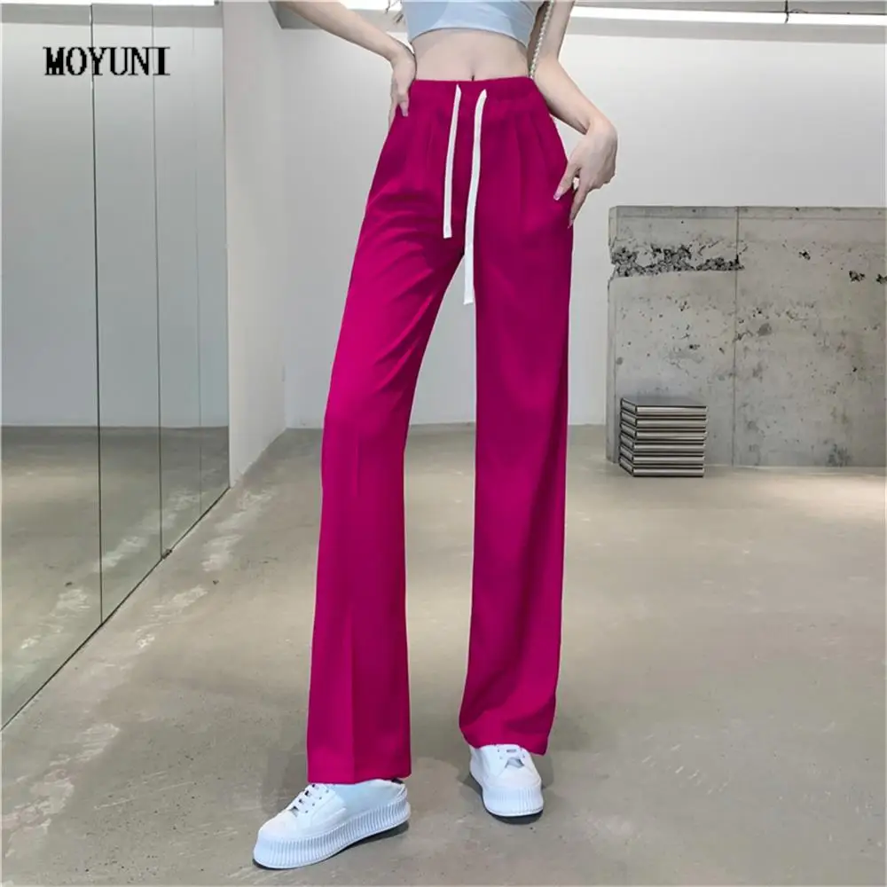 

Moyuni cute Hot Wide Leg Pants Women Summer Straight New Arrival Solid Chic High Waist Fashion Casual Office Lady Work Wear OL