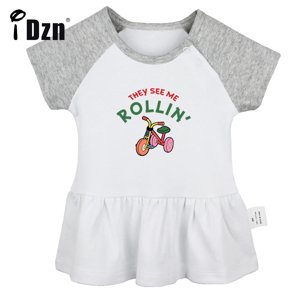 

iDzn Summer NEW They See Me Rollin' Baby Girls Cute Short Sleeve Dress Infant Funny Pleated Dress Soft Cotton Dresses Clothes