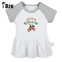 idzn summer new they see me rollin baby girls cute short sleeve dress infant funny pleated dress soft cotton dresses clothes