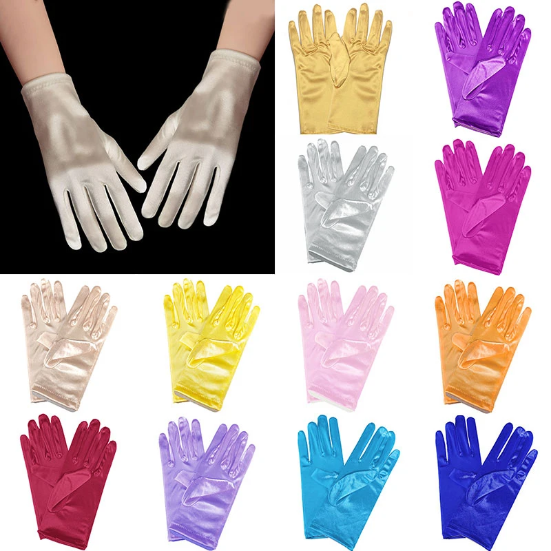 

Satin Bridal Gloves Etiquette Performances Gloves Full Finger Mittens Costume Prom Party Gloves Short Gloves Soft Elegant Gloves