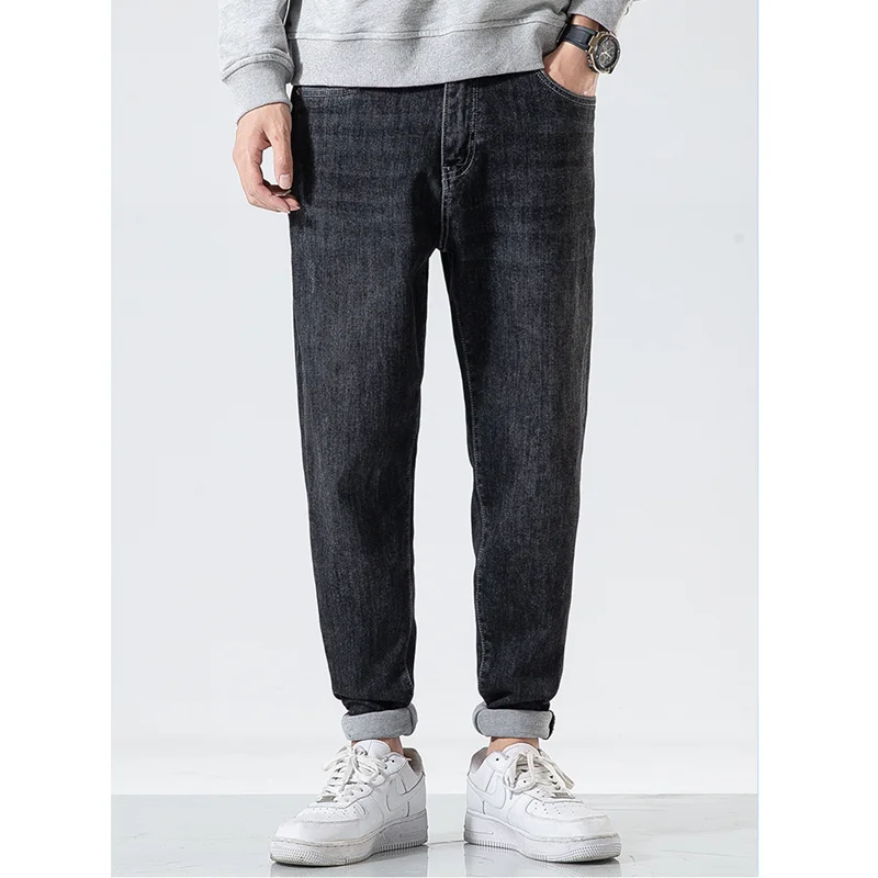 Men Clothing New Straight Loose Cylinder Jeans Vintage Elastic Force Comfortable Black Harun Trousers Women Autumn and Winter