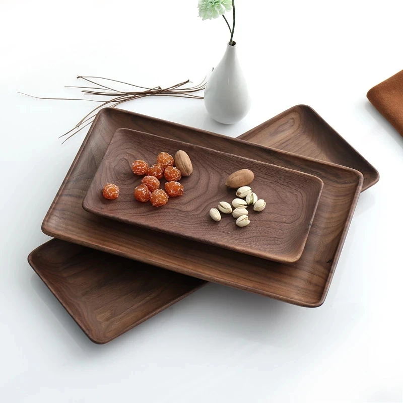 

Rectangle Black Walnut Wood Pan Plate Fruit Dishes Saucer Tea Tray Dessert Dinner Bread Wood Plate Storage Plate 3PCS/Set