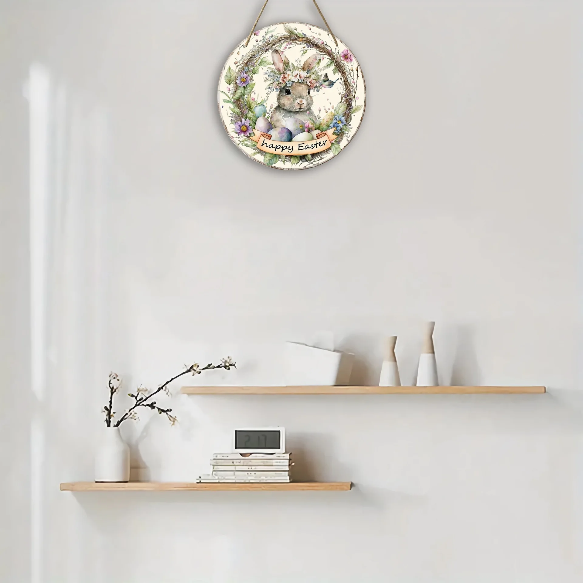 Пасхальный круглый настенный кулон деревянная огранка кролик яйцо мультфильм