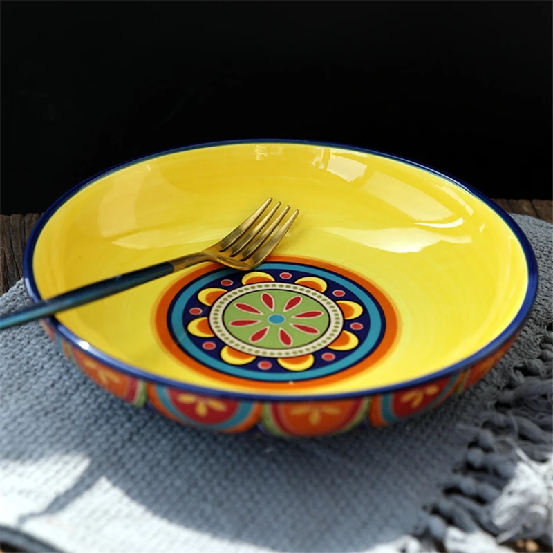 

Богемная керамическая посуда, керамический диск, глубокое блюдо, подглазурь, окрашенная керамическая тарелка, блюда в юго-восточном азиатс...