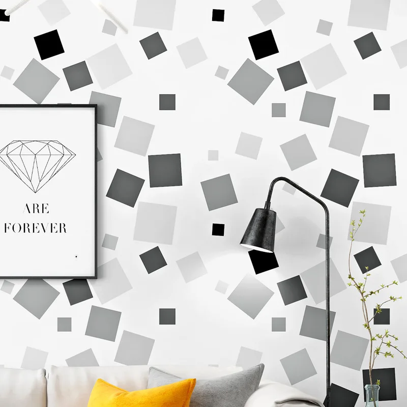 

Nordic Style Wallpaper Background Black and White Grid Geometric Pattern Bedroom Living Room Modern Simplicity Wallpaper