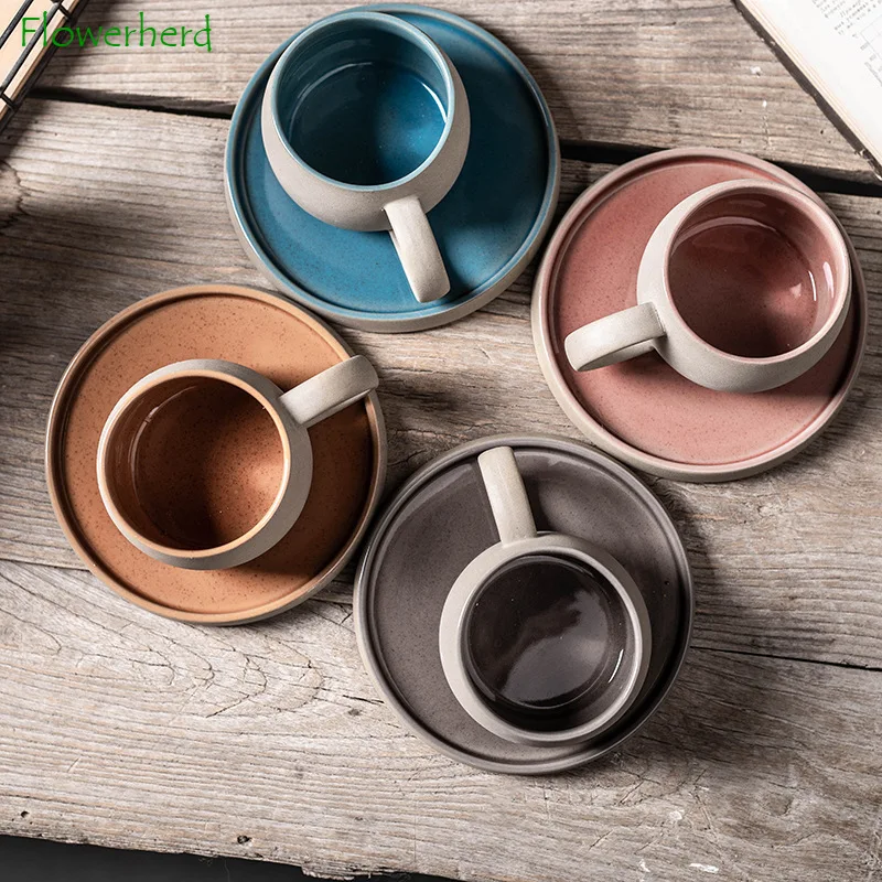 

Ceramic Mug Coffee Mug with Saucer Latte Coffee Cup Coffeeware Creative Porcelain Mug Coarse Pottery Office Tea Mugs Coffee Cup