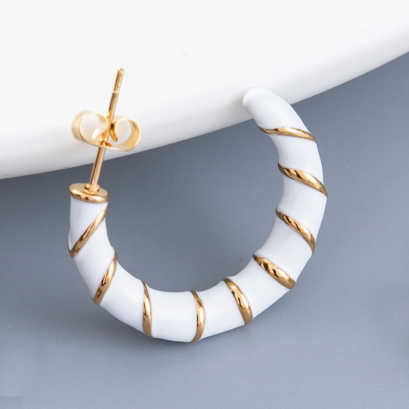 

Bohemia Enamel Stripe Stud Earrings for Women Girls Personality Stainless Steel Earing Fashion Earring Jewelry Accessories 1pair