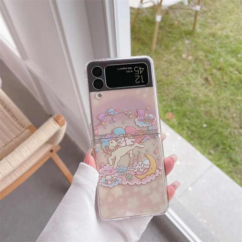 

Cartoon Rabbit Pink Phone Case for Samsung Galaxy Z Flip 3 Z Flip 4 Hard PC Back Cover for ZFlip3 ZFlip4 Case Shell