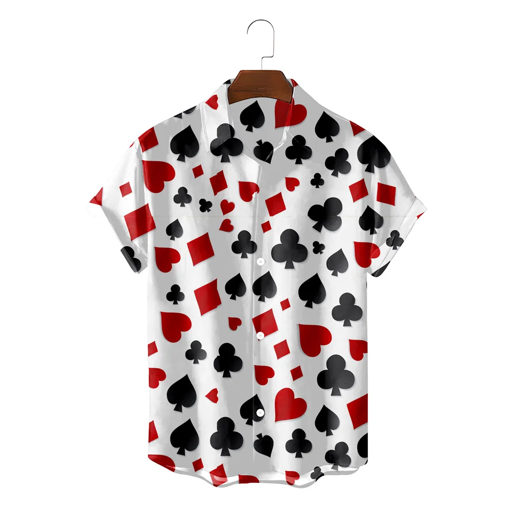 

Fashion Hawaiian Shirt For Men Summer Beach Clothes Skull Spades Poker Camisa Blusas Blouses Button Up Streetwear Chemise