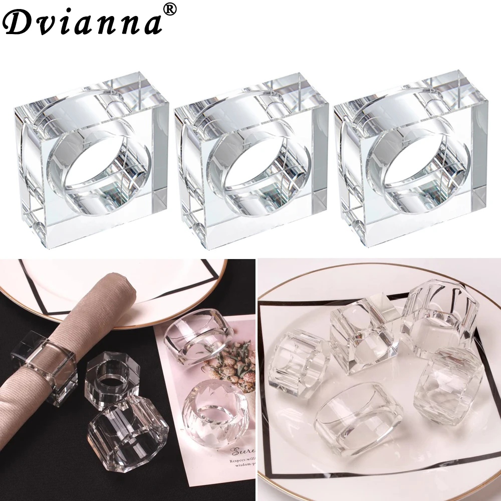 

24Pcs Square Acrylic Napkin Rings Table Decoration Crystal Hotel Napkin Holder Plastic Glass Wedding Decoration Ring HWD171