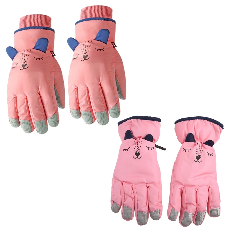 

Kids Winter Waterproof Snow Gloves Cartoon Ears Thermal Insulated Ski Mittens D5QD