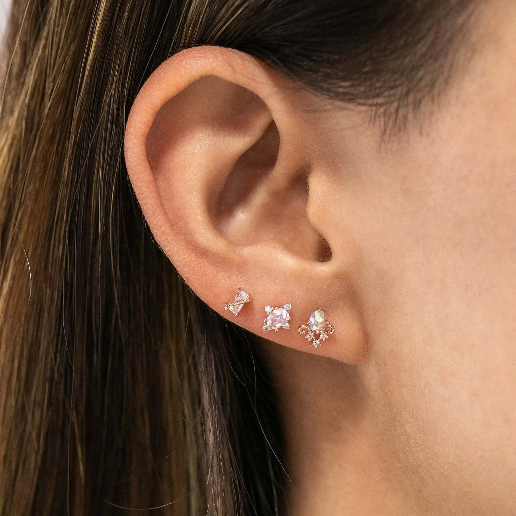 Geometric Square Oval Illusory Color Zircon Stud Earring Fo r Women Girl Trendy Zircon Earrings Jewelry