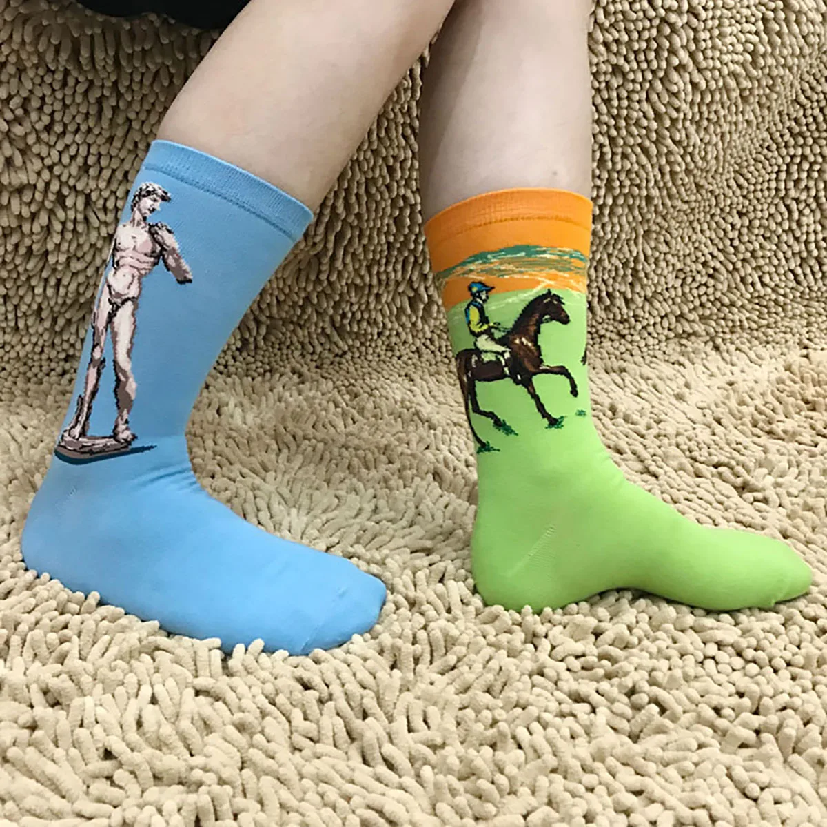Men Happy Funny Cotton Socks Long Tube Crew Socks Large Size Casual Cute Funny Harajuku Colorful Women Socks Oil Painting Series