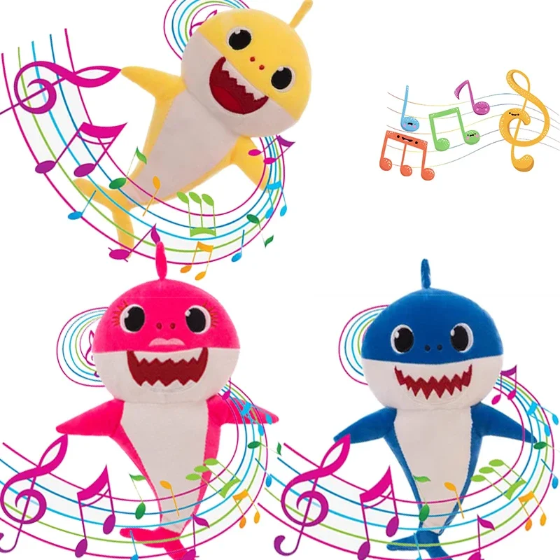 20/30cm Cute Baby Flash Music Shark Plush Toy Cartoon Anime 