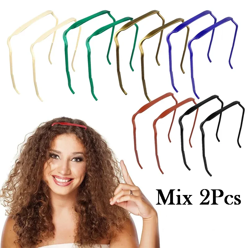 

2Pcs Invisible Thick Curly Hair Hoop Hair Medium Headband Hairstyle Fixing Tool for Curly Hair Men Women Plastics Hair Band