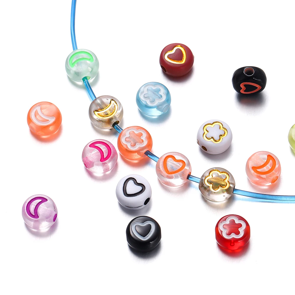 50 шт. красочные акриловые бусины в форме сердца и цветов плоские круглые