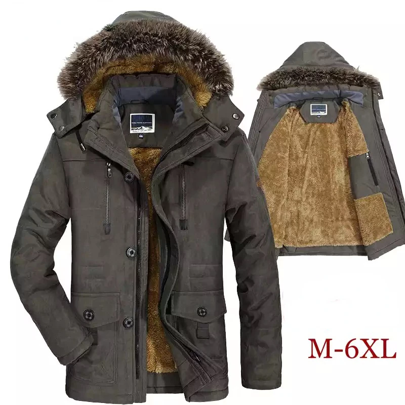 

Men's Fur Collar Windproof Parkas Winter Militory fashion Jacket Men Thick Casual Outwear Jacket Plus Size 6XL Velvet Warm Coat