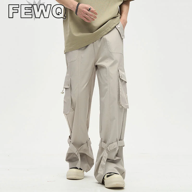 

FEWQ Lace Up Y2k Men Cargo Pants High Street Overalls Male Trousers Casual Safari Style Solid Color 2023 Summer Tide New 24B2336