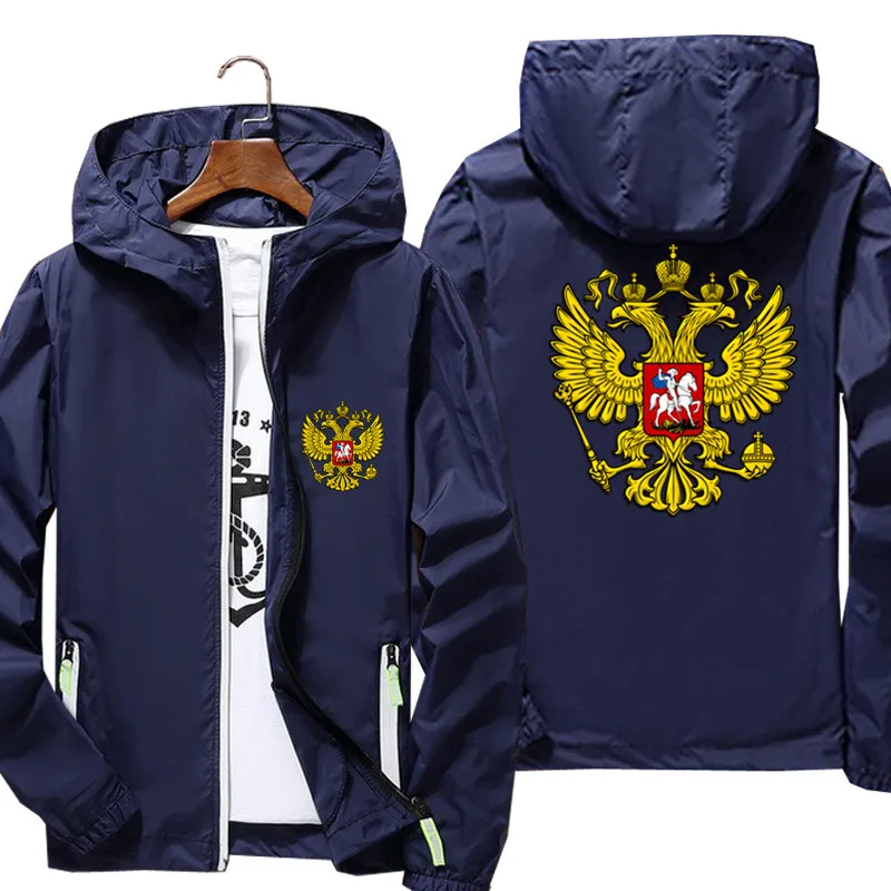 

2022 Spring male bomber hooded coat of arms of russia eagle russian emblem gold sports pilot thin jacket sunscreen jacket 7xl