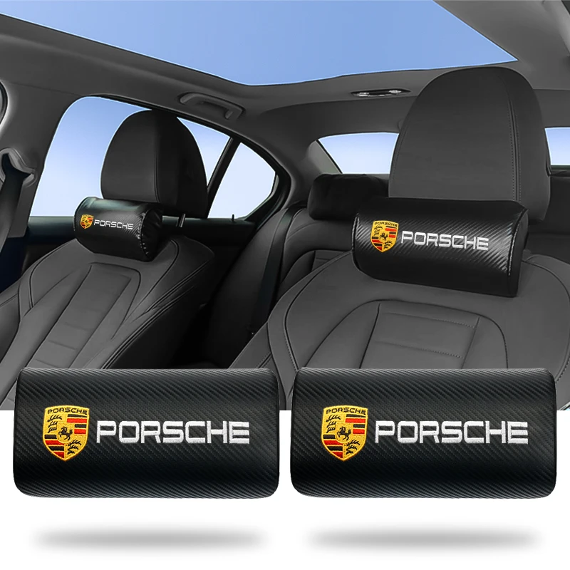 

2pcs Car Headrest Neck Pillows Pad Head Rest Cushion Interior Accessories Hot Sale For Porsche Cayenne 911 Panamera 718 Macan GT