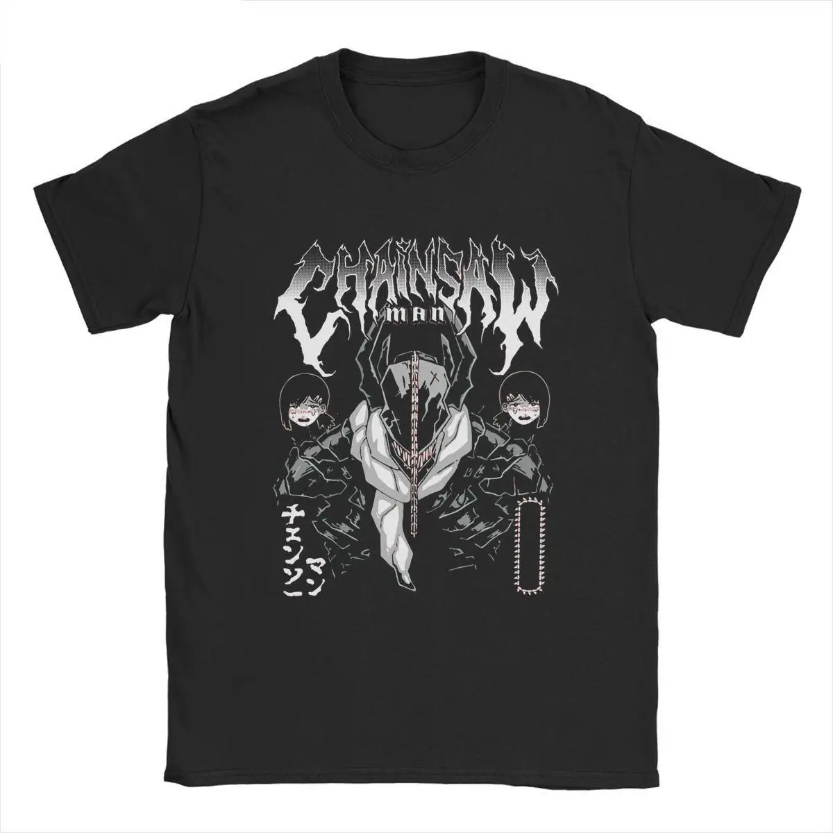 Chainsawman Metal Manga Men T Shirts Casual Tee Shirt Short Sleeve Round Neck T-Shirt Cotton Summer Tops