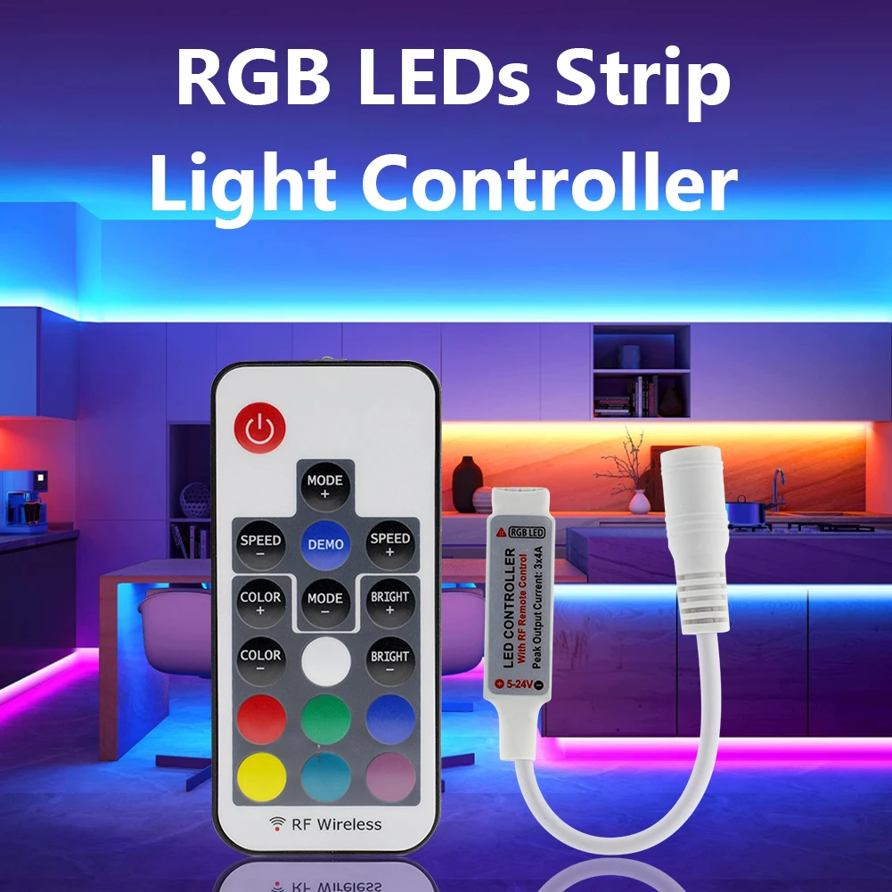 

Светодиодная лента с дистанционным управлением, беспроводная лампа с 17 клавишами, RGB-управление, для дома, спальни, гостиной