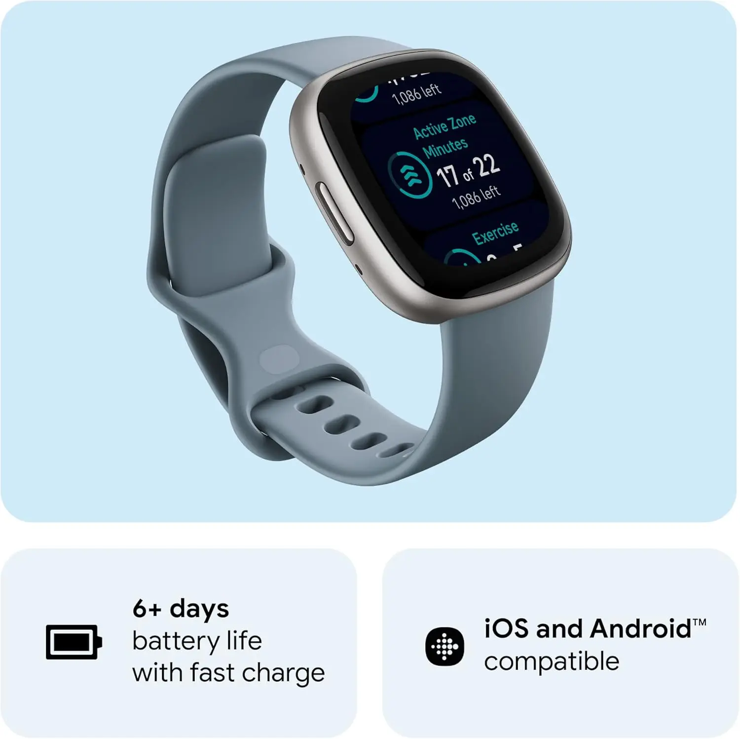 Фото Умные часы Fitbit Versa 4 с GPS, фитнес-трекером, круглосуточным мониторингом сердечного ритма, SpO2 и сна, водонепроницаемостью до 50 м, для бега, плавания, тренажерного зала и активного отдыха на природе. №5
