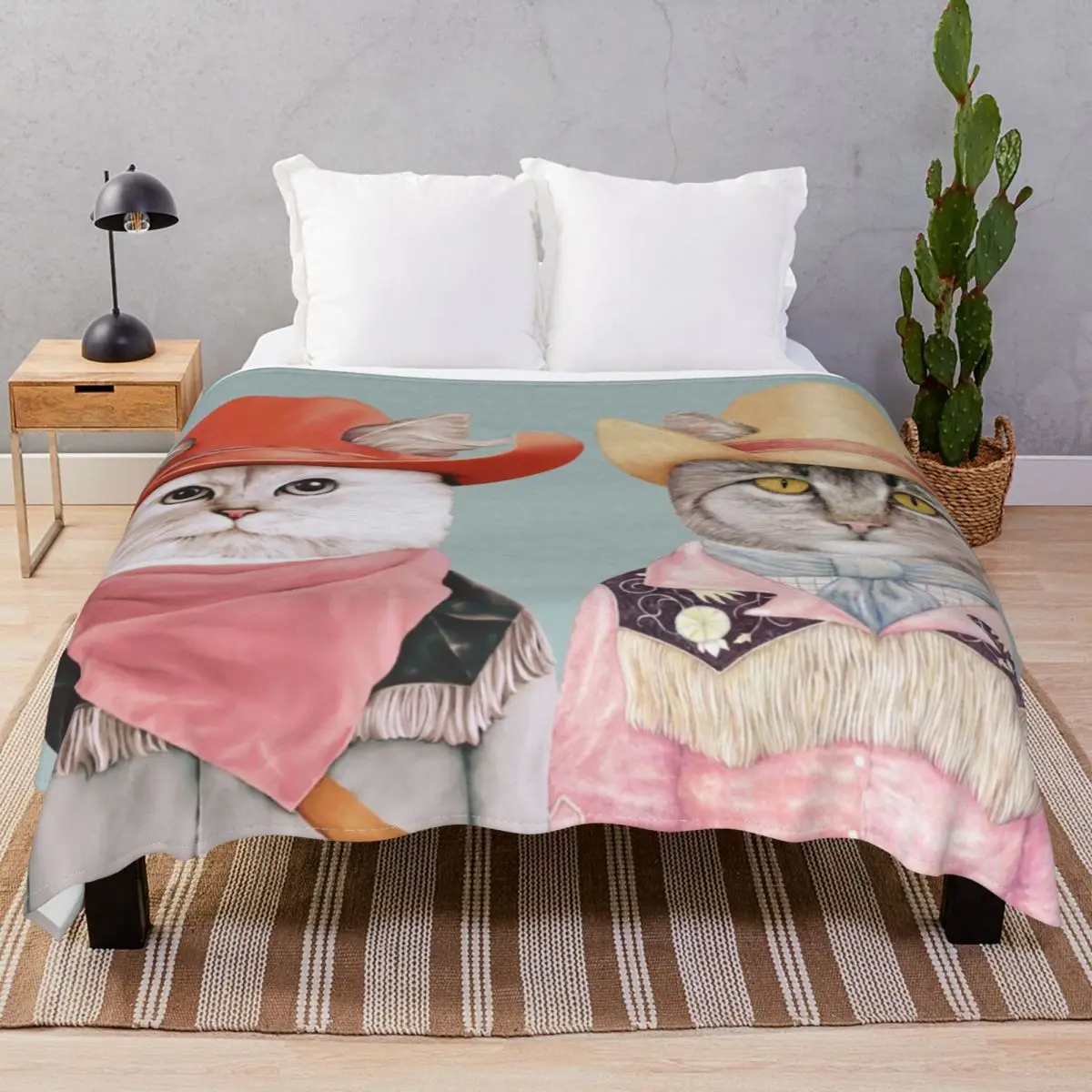 Cowboy Cats Blanket Coral Fleece Spring/Autumn Warm Unisex Throw Blankets for Bedding Sofa Travel Office