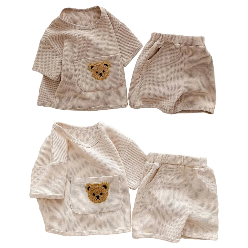 

Комплект летней одежды для девочек и мальчиков, рифленые Детские рубашки и шорты