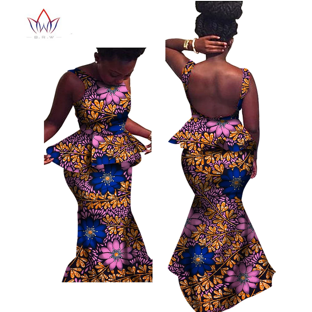 

Летняя африканская одежда для женщин, традиционная анкарская Мода, комплект из двух предметов, богатая юбка Базен, женские сексуальные наря...