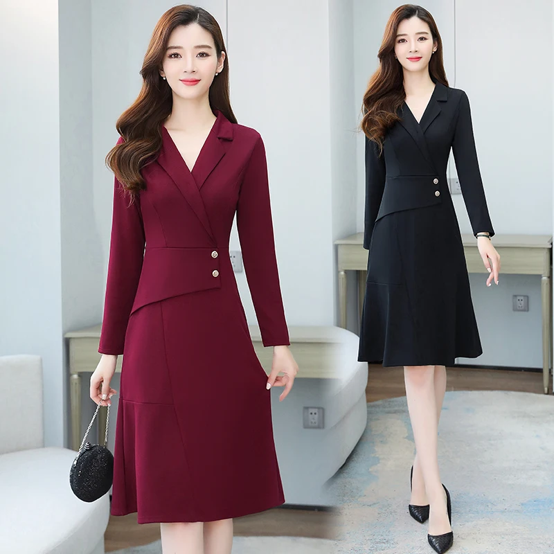 

Chiffon Loose Plus Size Women's Dress New Fashion Dresses Long Sleeve Solid Color V-neck Mid-length Summer Houthion
