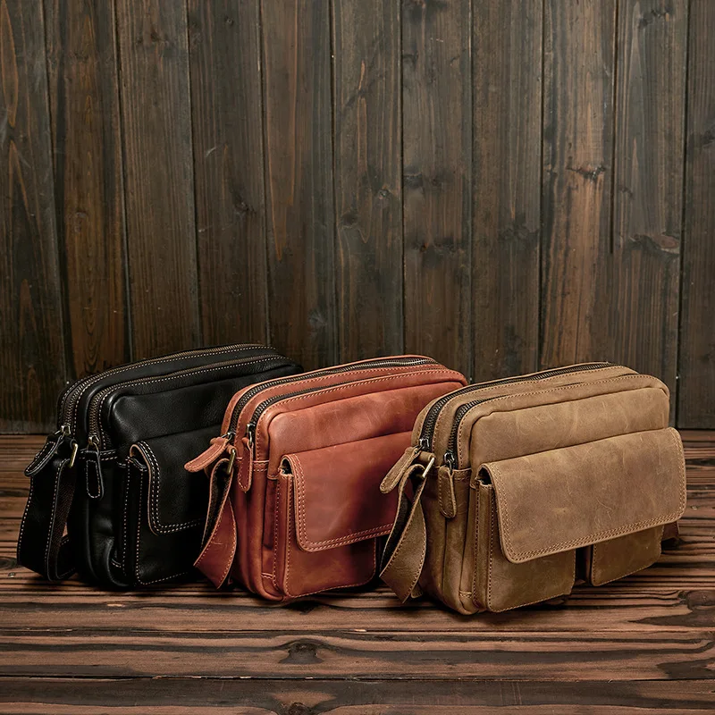 Luxury Genuine Cow Leather Men Shoulder Messenger Bag Retro Casual Crossbody Bag For Male Business Travel Small Bag