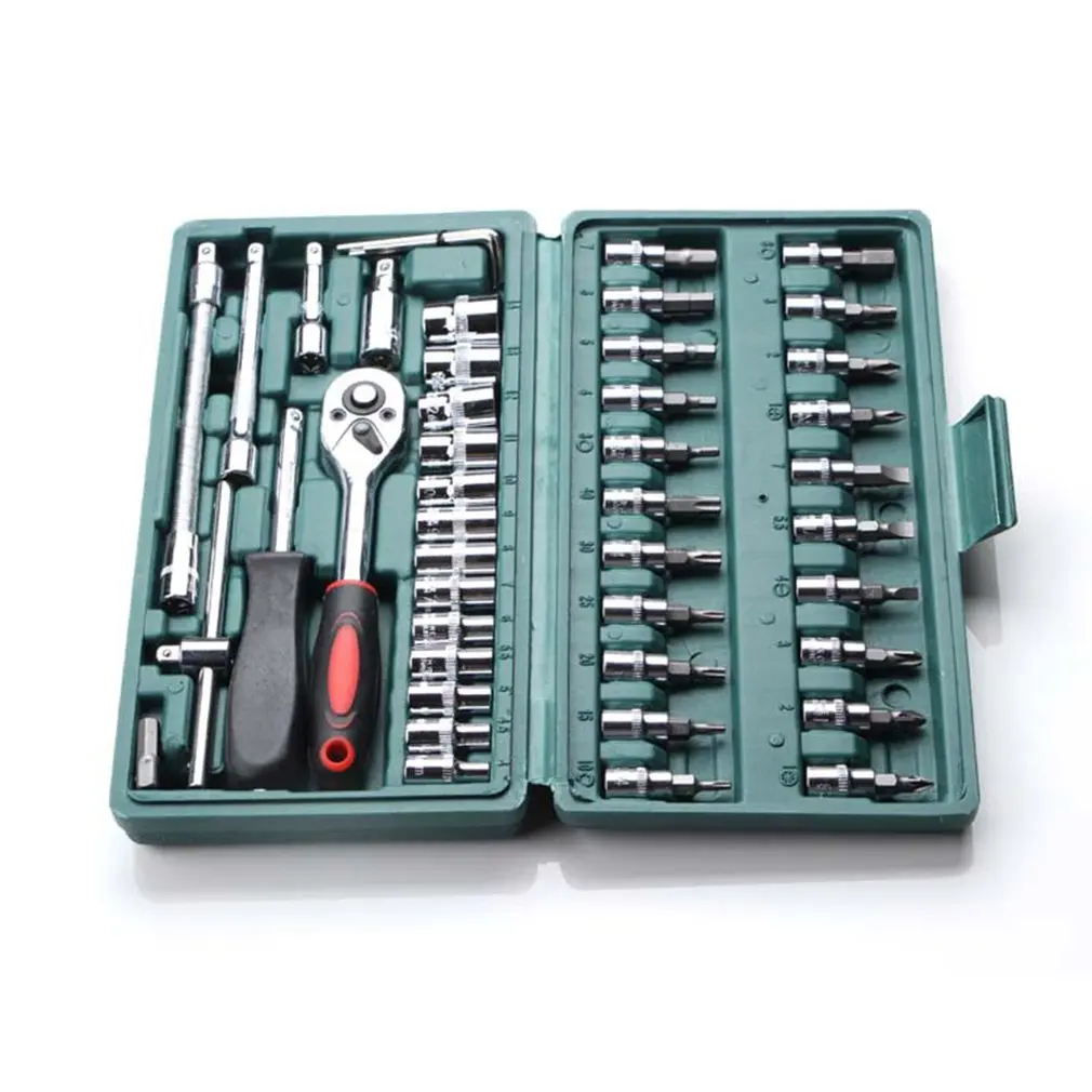 

46Pcs/set Carbon Steel Ratchet Wrench Socket Spanner Screwdriver Combination Tool Set Household Car Repair Tool