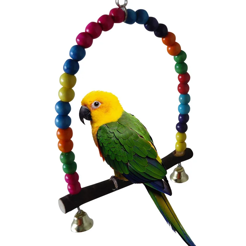 

Hot Sale Natural Wooden Parrots Swing Toy Birds Colorful Beads Bird Supplies Bells Toys Perch Hanging Swings Cage for Pets