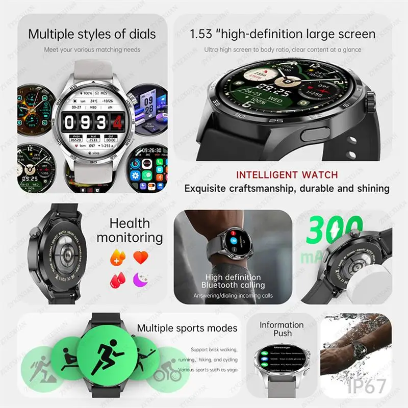 Новые часы Huawei GT5 Pro Умные 1.53 дюйма HD AMOLED экран NFC GPS трекер Bluetooth звонки Контроль