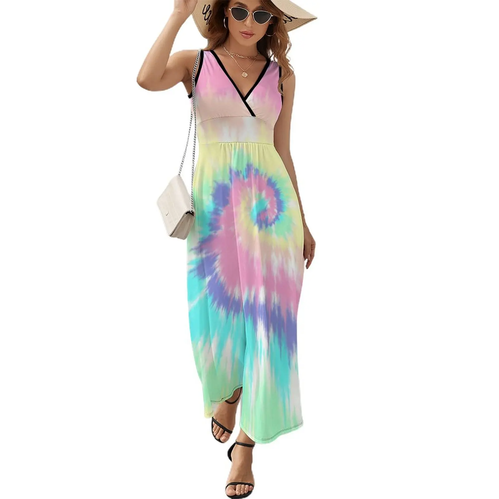 

Платье-макси с принтом тай-Дай, длинное пляжное платье в пастельном и Радужном уличном стиле, в стиле бохо, пикантное платье с узором, подаро...