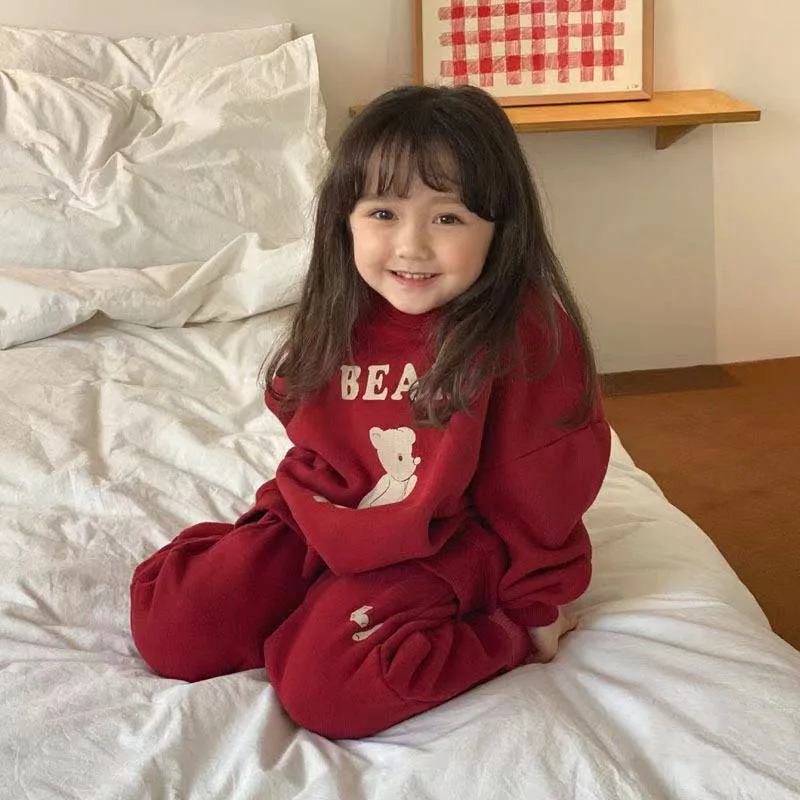 

2022 Autumn New Children Cartoon Hoodie Set Girl Baby Cute Bear Long Sleeve Tops + Pants 2pcs Suit Boy Infant Cotton Shirt Suits