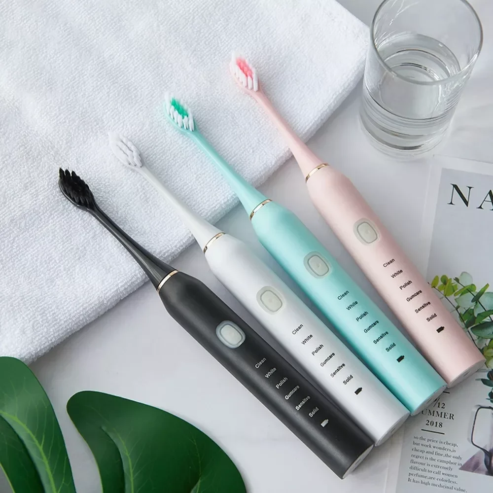 

IPX7 Waterproof USB Charger Replaceable Head Sonic Electric Toothbrush for Adults Kid 6 Mode Smart Timer Whitening Tooth Brushes