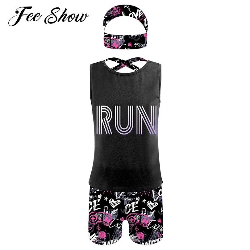 

Детские комплекты для девочек, спортивный костюм, спортивная одежда, спортивный жилет без рукавов с ремешками на спине и шорты + повязка на г...