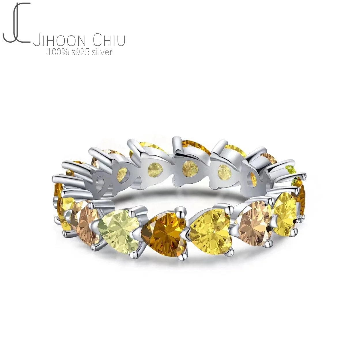 

Popular S925 Sterling Silver Ring women's diamond row ring temperament versatile heart-shaped diamond ring Moissanite Ring