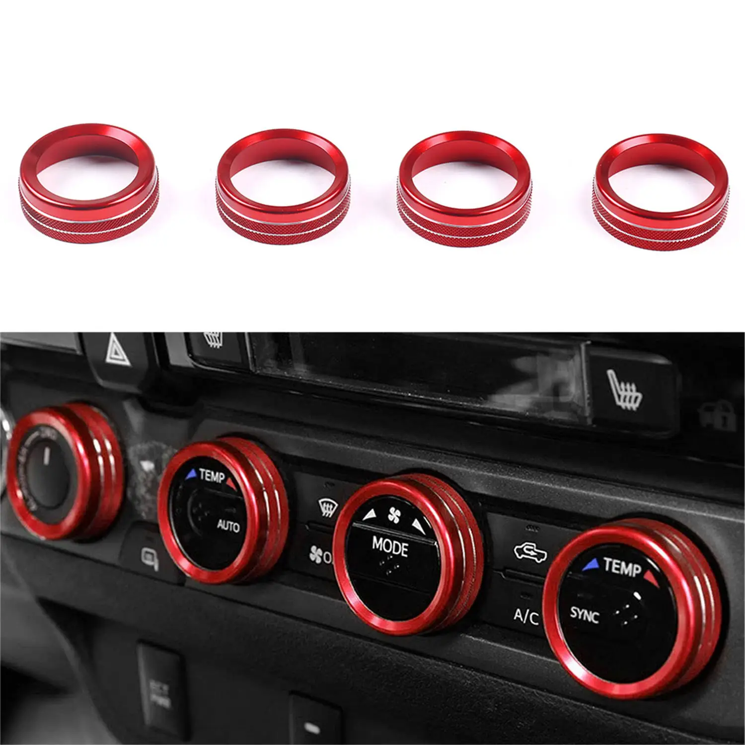 

4pcs/set Aluminum alloy Air Conditioner Switch CD Button Knob trim for Toyota Tacoma 2016-2020 Red, Blue, Black knob car decor