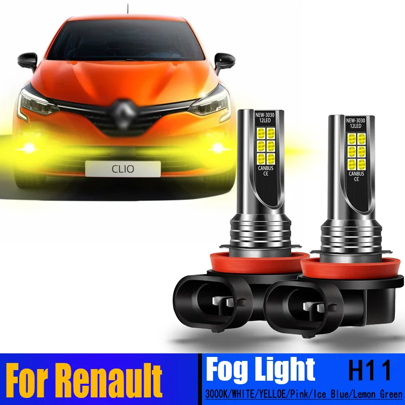 

2pcs LED Front Fog Light Bulbs H8 H11 H16 For Renault Grand Scenic Clio 2 3 4 Fluence Espace Duster Dokker Captur Arkana Alaskan