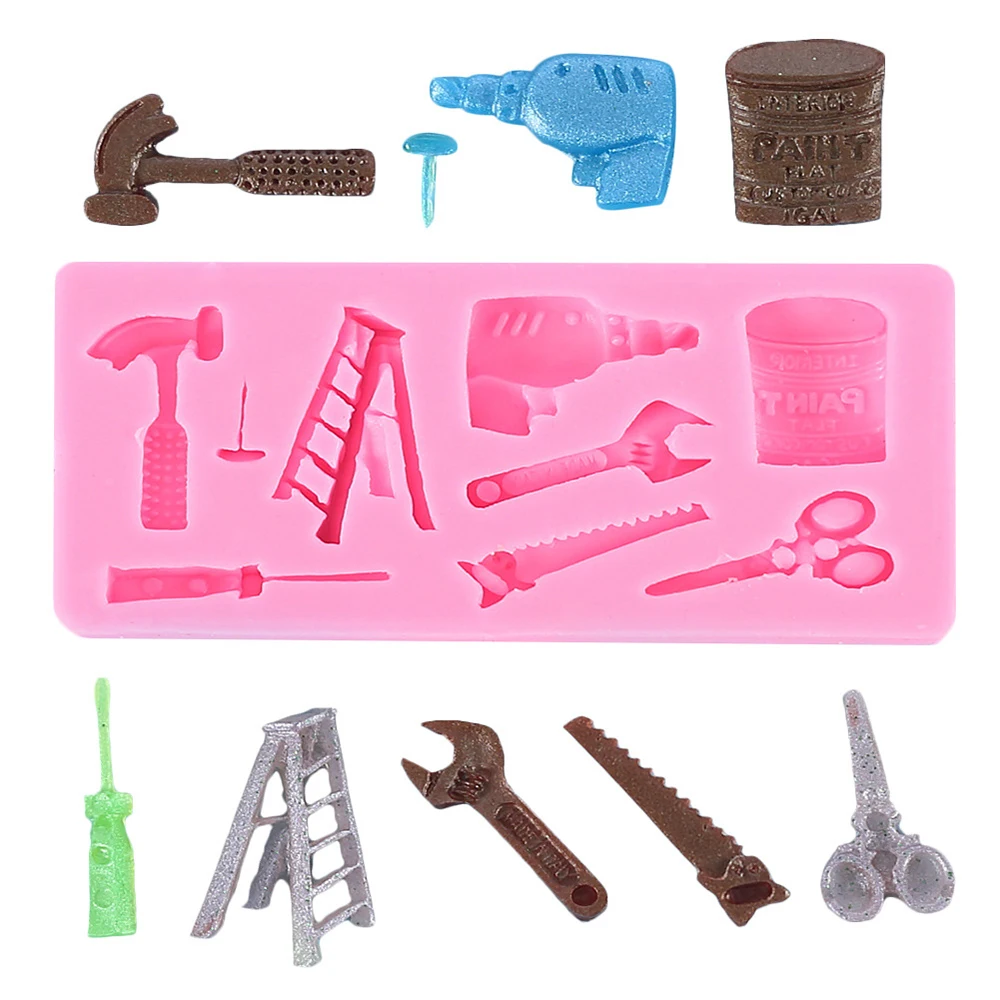 

3D Repair Tools Cake Mold Hardware Spanner Ladder Hammer Scissors Shape Fondant Silicone Mould Pastry Cupcake Craft Baking Tools