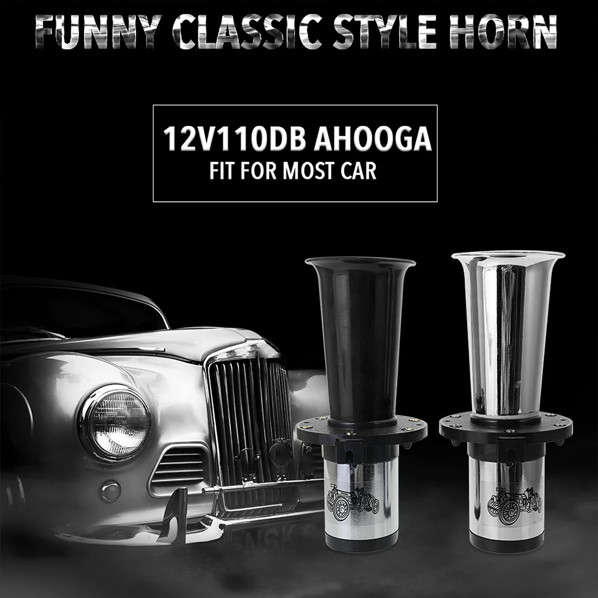 

2022 New Car Horn 12V 490Hz 110DB 9.1 Inch Super Loud Air Horn Vintage Style Single Trumpet Horn Replacement Car Accessories for